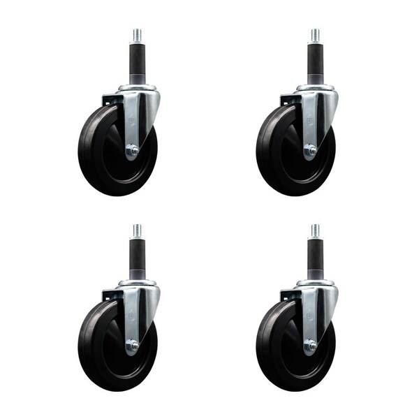 5'' Hard Rubber Wheel Swivel 1'' Expanding Stem Caster, 4PK